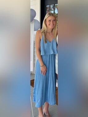 Adelyn Rae Light Blue Pleated Midi Dress